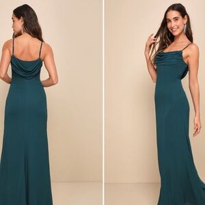Lulu Captivated Emerald Green Cowl Neck Maxi Dress